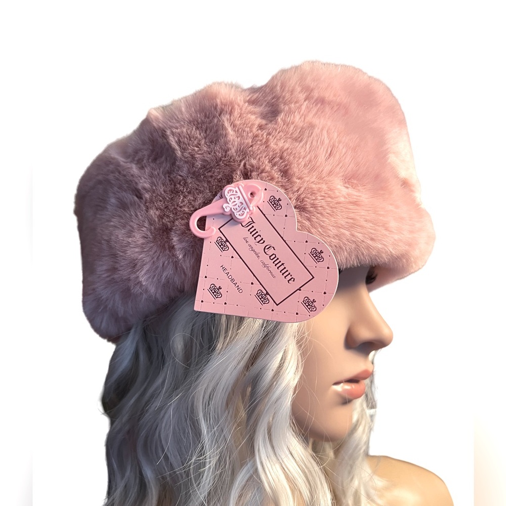 Juicy Couture Los Angeles NWT Juicy Pink Blush Faux Plush Fur Headband - Picture 2 of 6